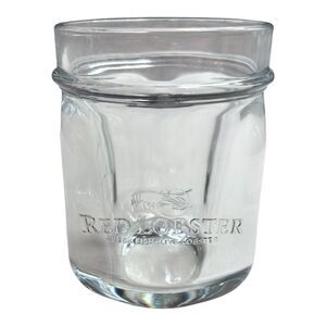 Vintage Red Lobster Mason Jar Glass with Heavy Raised Letters